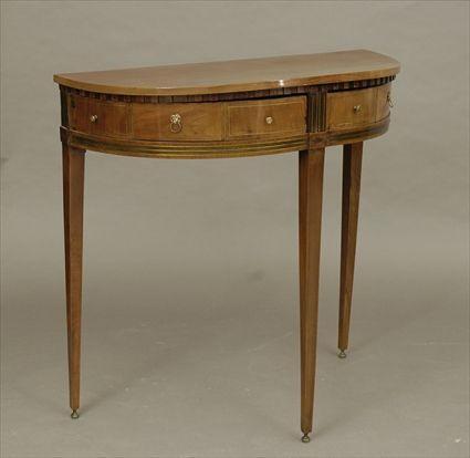 Appraisal: German Neoclassical-Style Brass-Inlaid Mahogany Demilune Table