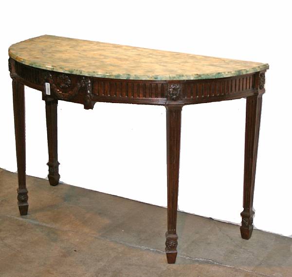 Appraisal: A Neoclassical style faux marble decorated console table height in