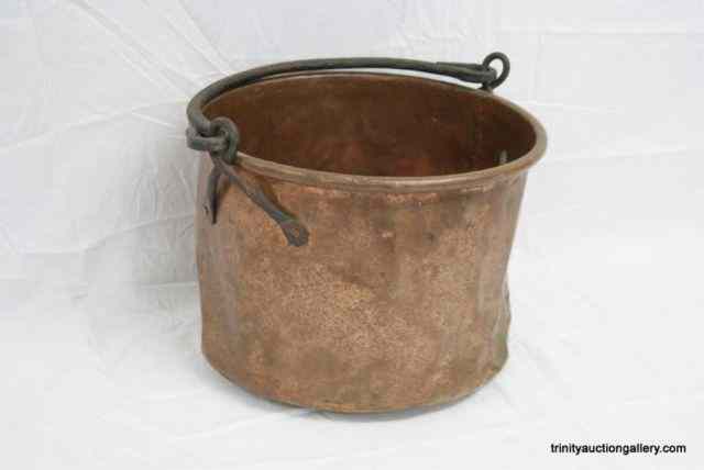 Appraisal: Antique Lg Copper Cast Iron Handle PotThis is for a