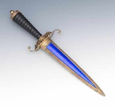 Appraisal: Sterling Silver and Blue Enameled Knife Ebony Handle Parcel gilt