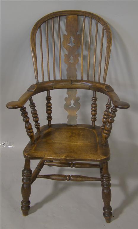 Appraisal: ENGLISH WINDSOR CHAIR curved rail with spindles carved splat saddle