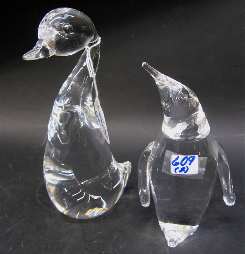 Appraisal: TWO STEUBEN CLEAR CRYSTAL FIGURINES a penguin height in and