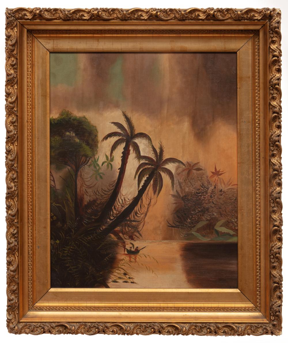 Appraisal: American School th c Landscape with Palm Trees oil on