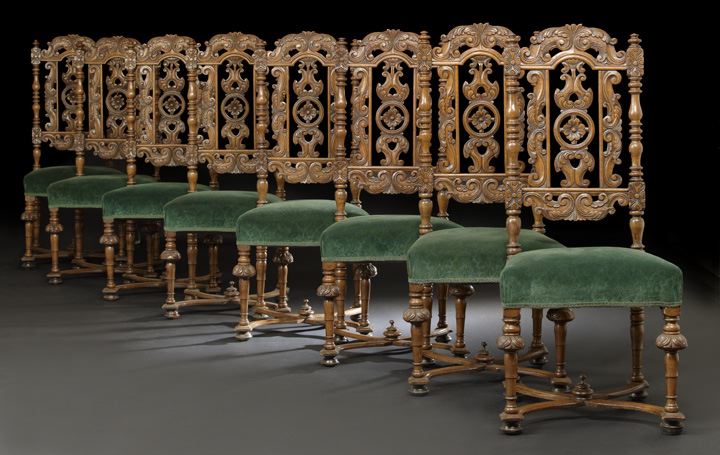 Appraisal: Suite of Eight Italian Oak Sidechairs late th century in