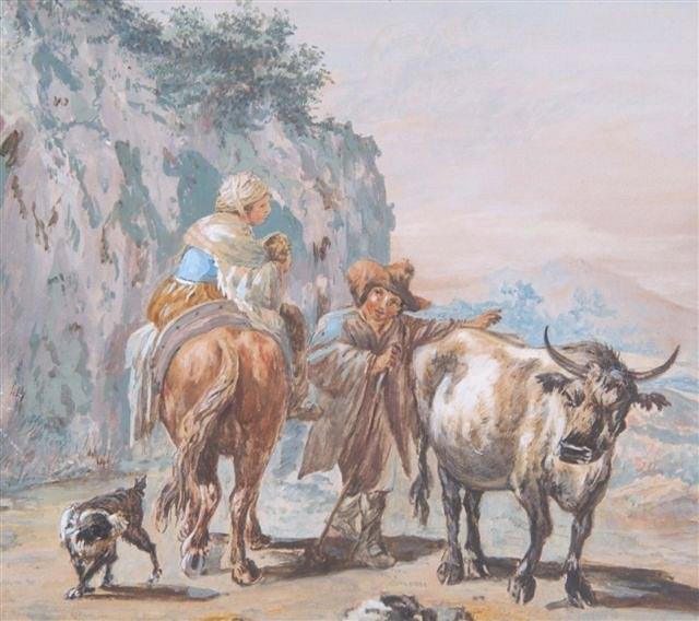 Appraisal: TH CENTURY ITALIAN SCHOOLA drover with ox watercolour and body