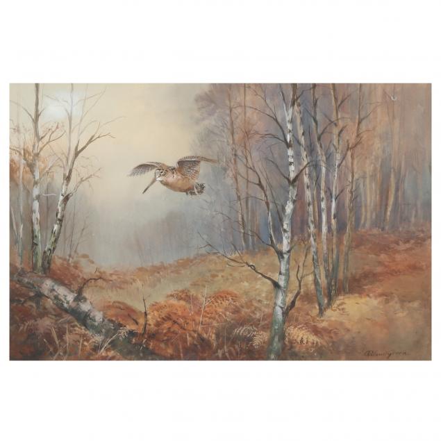 Appraisal: ROLAND GREEN ENGLISH - FALL FLYING WOODCOCK Watercolor and whitening