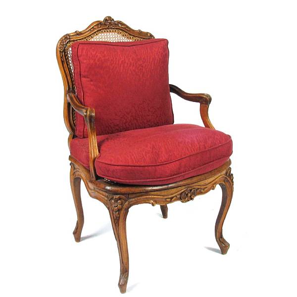 Appraisal: A Louis XV style beechwood fauteuil height width in depth