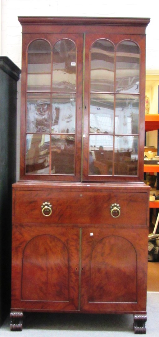 Appraisal: A William IV mahogany secretaire bookcase the pair of glazed