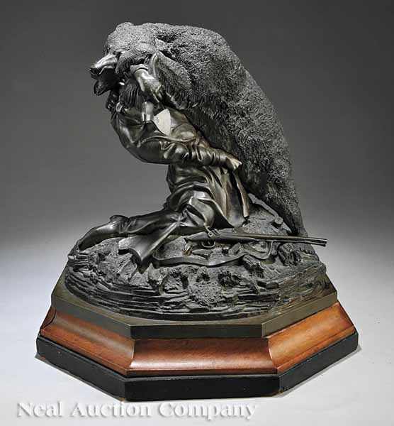 Appraisal: A Russian Patinated Bronze Sculpture Group of a Bear Attacking