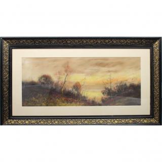 Appraisal: Charles Daubigny - Luminist Pastel of a landscape Signed lower