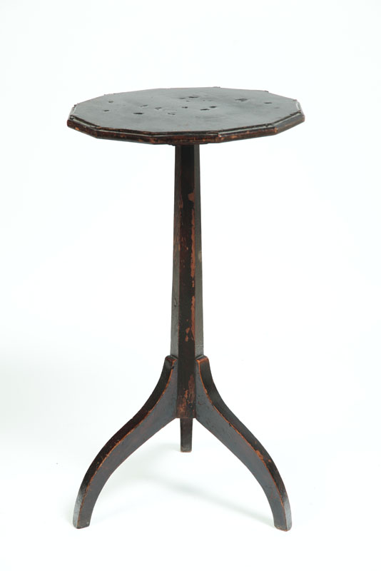 Appraisal: FOLKSY CANDLESTAND American th century mixed woods including maple Twelve-sided