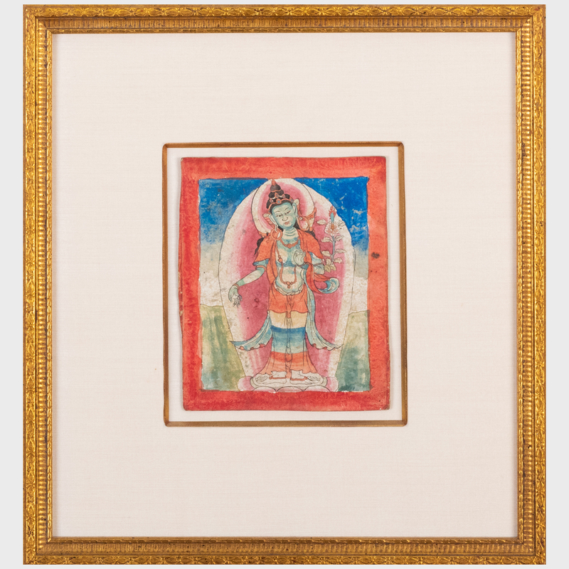 Appraisal: Pair of Tibetan Card Pictures of Green Tara on a