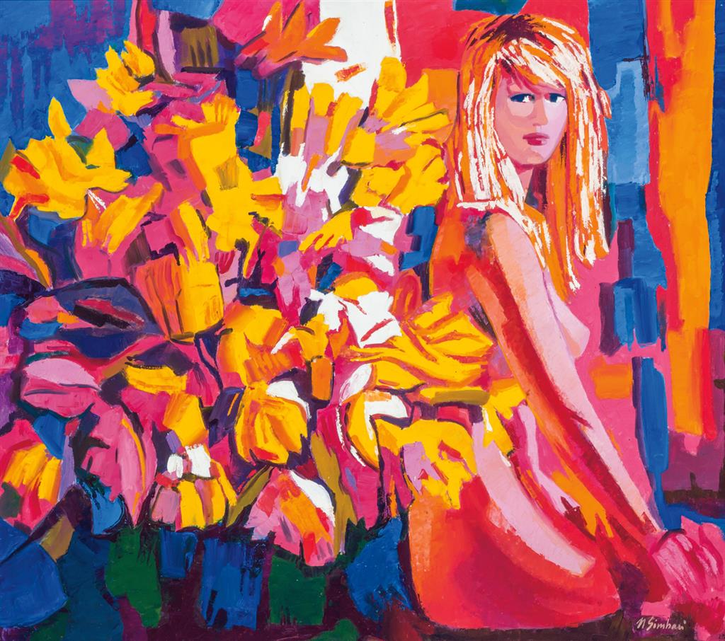 Appraisal: NICOLA SIMBARI Italian - Girl with Flowers oil on canvas