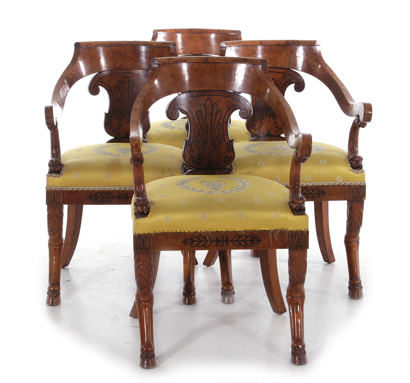 Appraisal: Empire amaranth-inlaid birch armchairs Jacob Freres circa - curved back