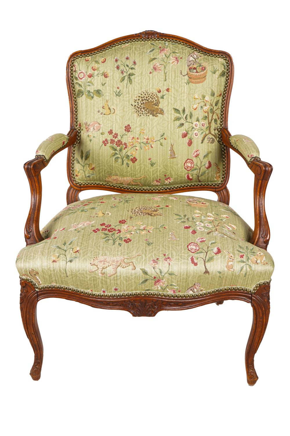 Appraisal: LOUIS XV STYLE FAUTEUILfirst half th Century with animal and