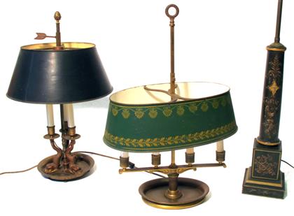 Appraisal: Three patinated metal or painted table lamps The first of