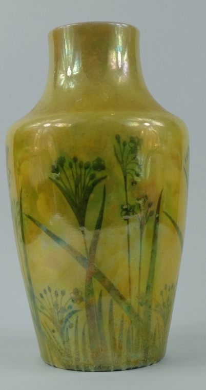 Appraisal: Ruskin vase decorated all around with green grass and foliage