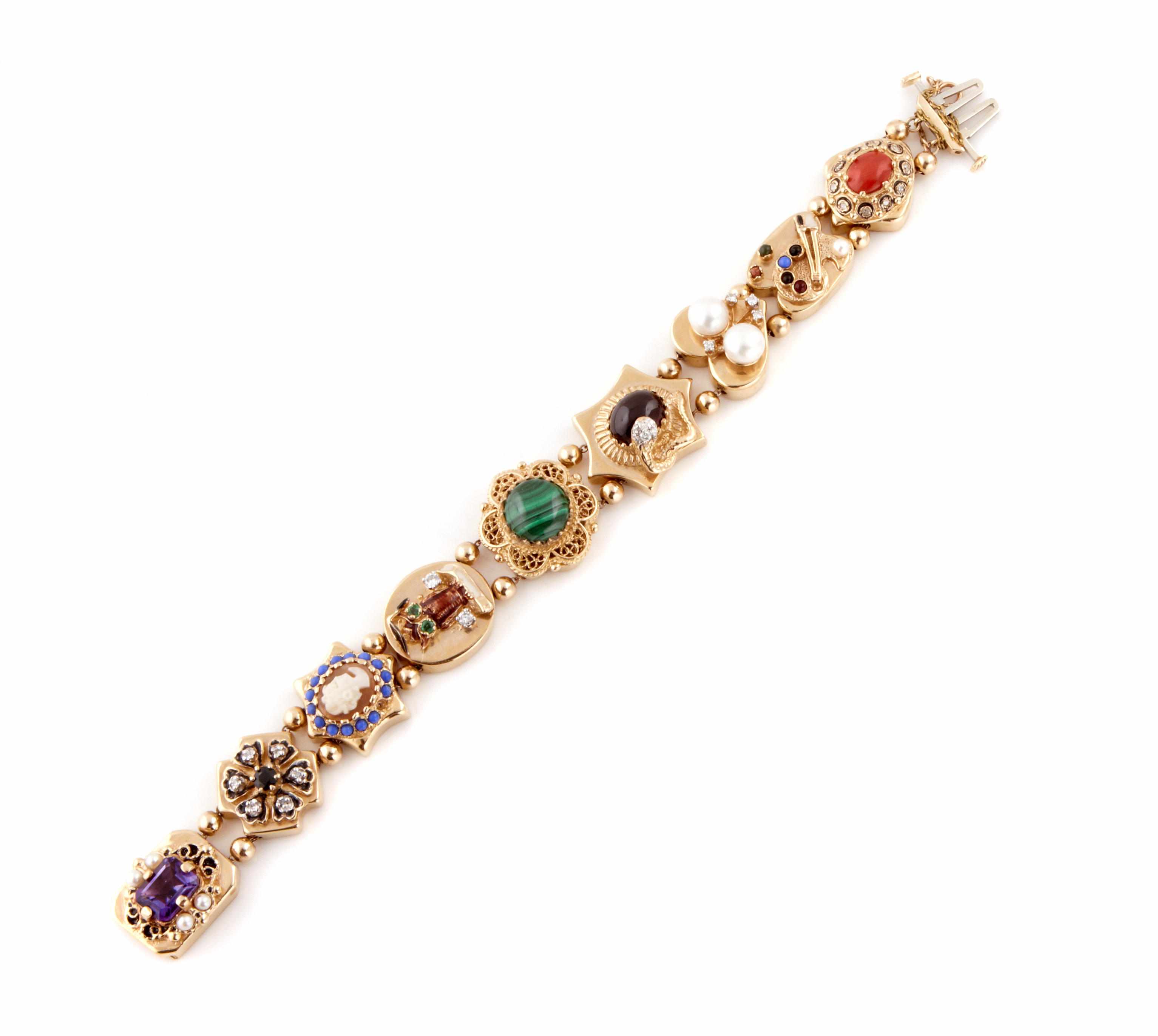 Appraisal: A diamond gem-set and gold slide bracelet g total