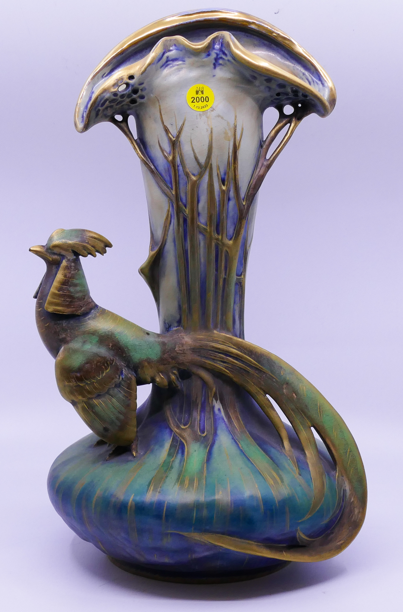 Appraisal: Teplitz Amphora Art Nouveau Pheasant Vase- ''