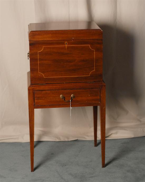 Appraisal: Hepplewhite-style Mahogany Silver Chest lift-lid fall front chest on stand