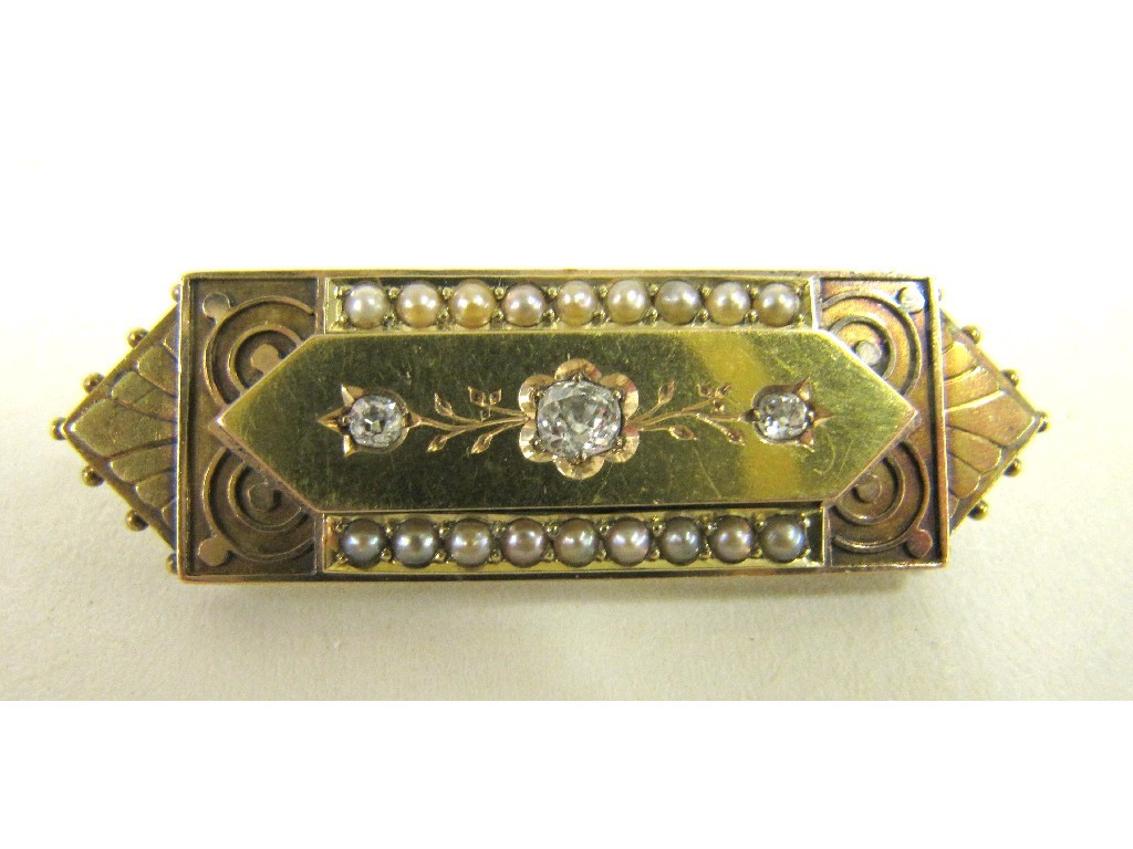 Appraisal: Victorian gold diamond and seed pearl set remembrance brooch