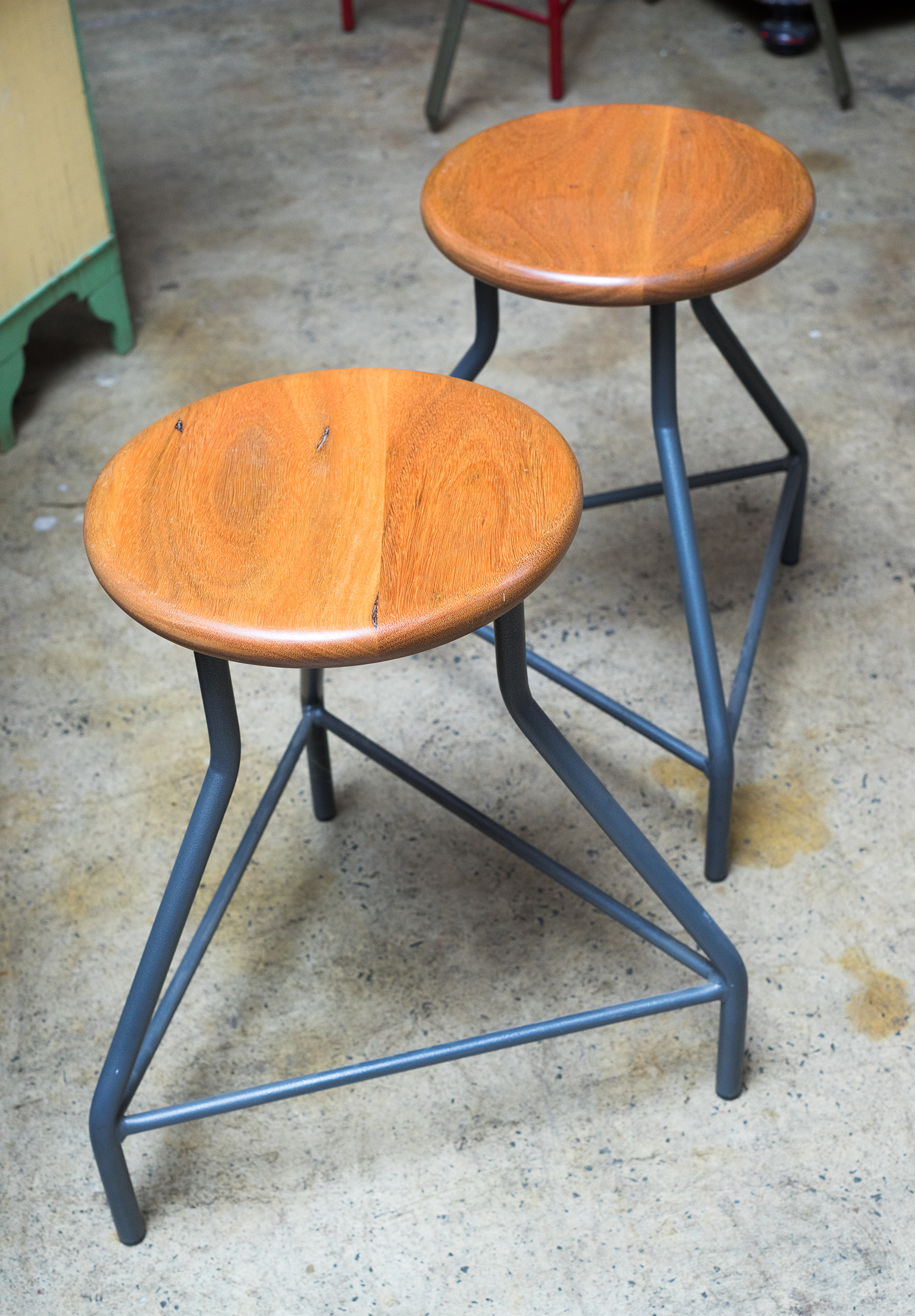 Appraisal: A SET OF SIX 'ZAMMIT' STOOLS Tripod metal base with