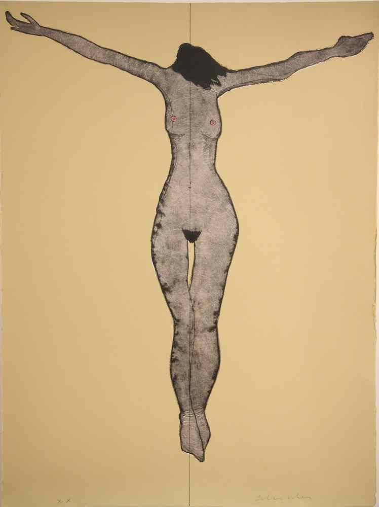 Appraisal: LITHO IN COLORS - 'Crucified Woman II' by Fritz Scholder