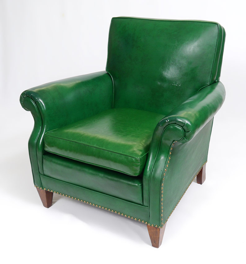 Appraisal: CUSTOM GREEN LEATHER LIBRARY ARM CHAIR Vibrant custom green leather