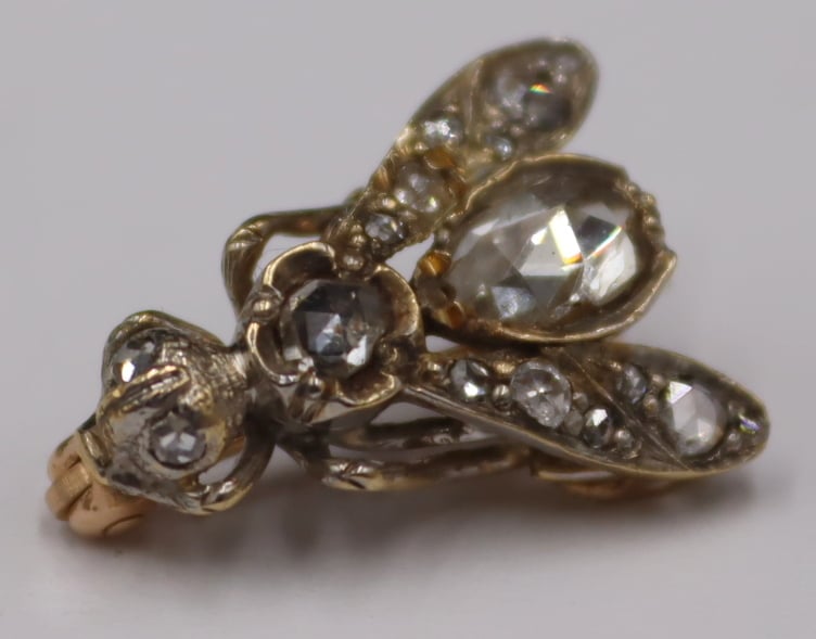 Appraisal: JEWELRY PETITE KT GOLD AND ROSE CUT DIAMOND BUG Pin