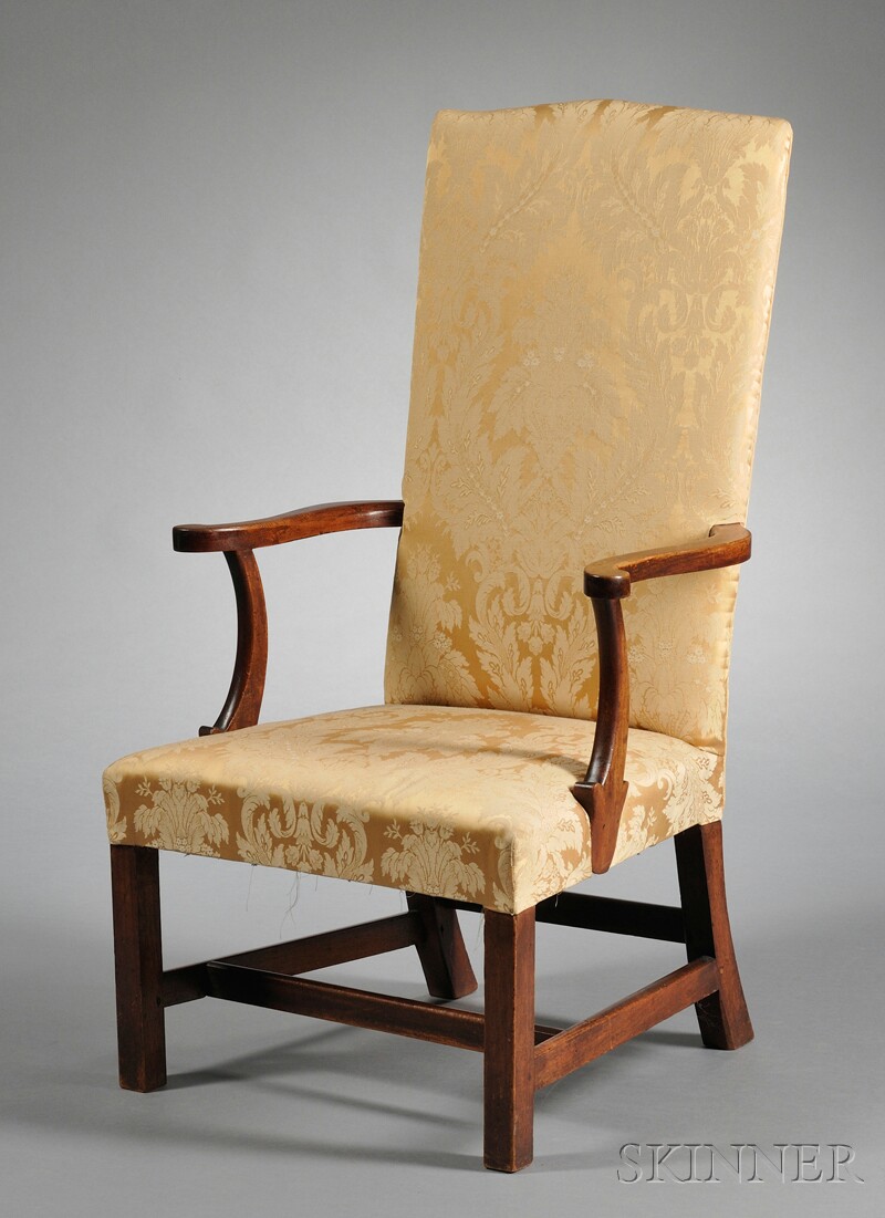 Appraisal: Federal Mahogany Upholstered Lolling Chair attributed to Joseph Short Newbury