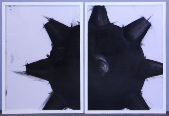 Appraisal: JEZIK Enrique Untitled Charcoal on CardboardDiptych Unsigned but with Galeria