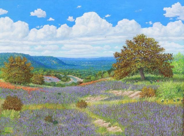 Appraisal: Framed oil painting on canvas Bluebonnets and Texas Hills signed