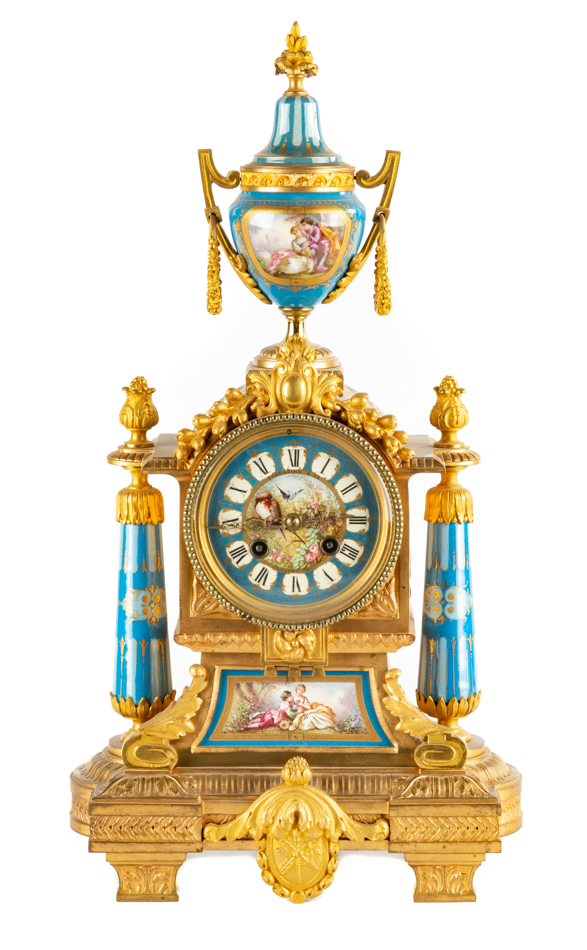 Appraisal: FRENCH PORCELAIN AND GILT BRASS SHELF CLOCK th century Hand