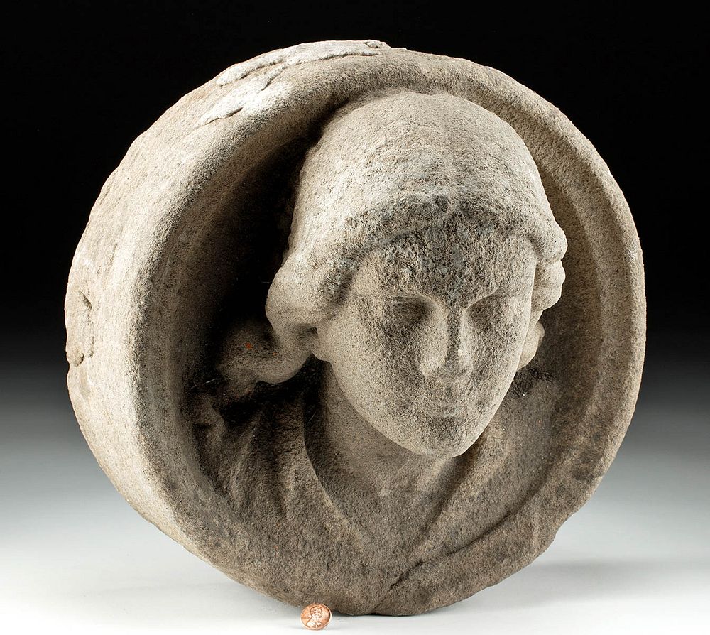 Appraisal: th C Norman British Stone Roundel - Female Face Northern