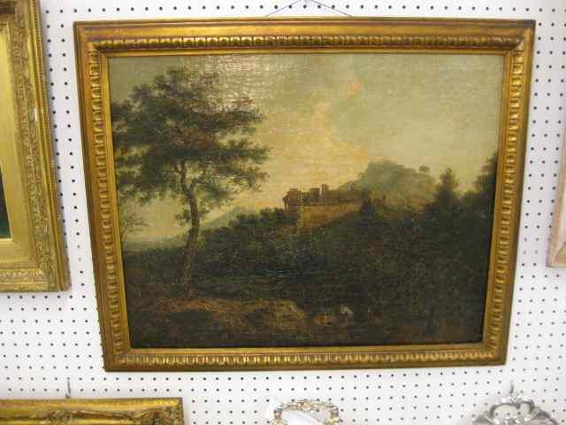 Appraisal: th Century Oil on Canvas landscape with fortress in the