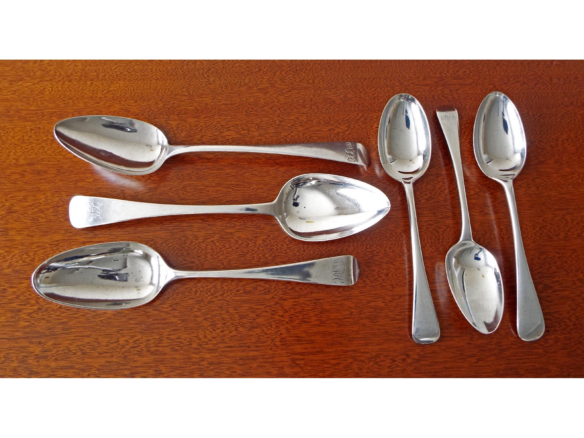 Appraisal: Six various antique silver Old English spoons to include three