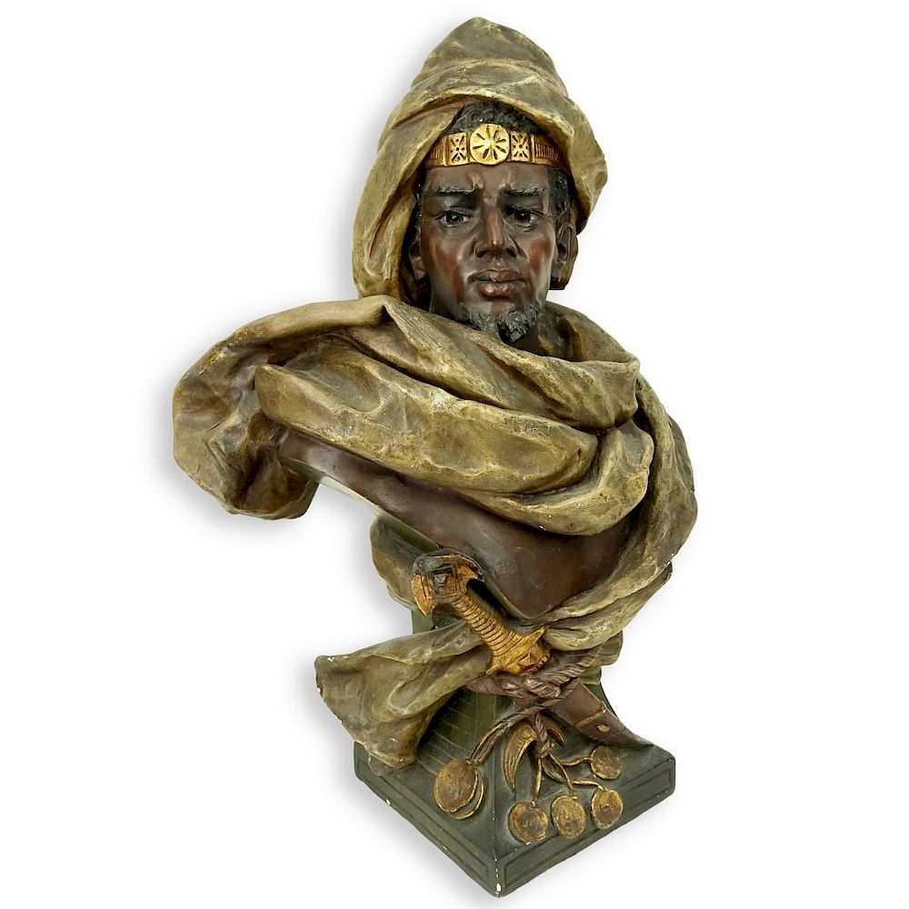 Appraisal: Orientalist Polychrome Pottery Bust of a Male Vintage Orientalist Polychrome