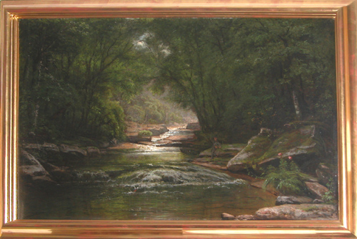 Appraisal: Upstream Trout Fishing Hetzel George American - x inches Oil