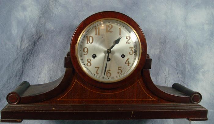 Appraisal: Junghans mahogany wire Westminster chiming tambour clock h l pendulum