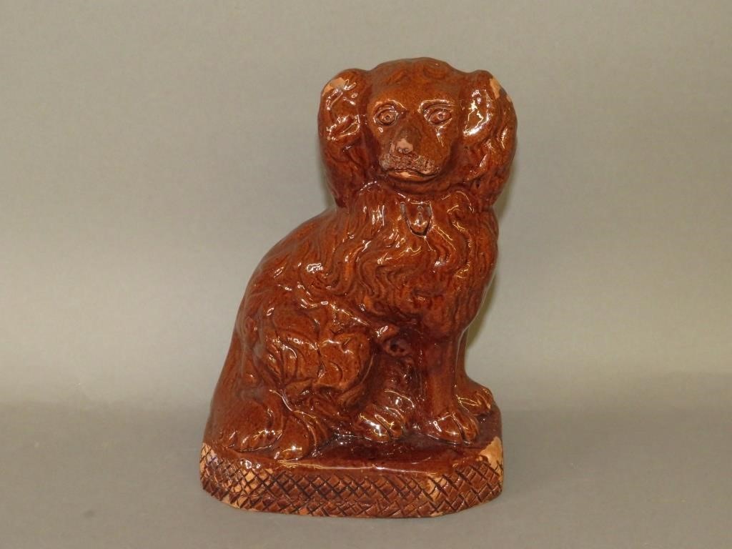 Appraisal: SIGNED PA KING CHARLES SPANIEL FIGURAL REDWARE DOOca signed PA