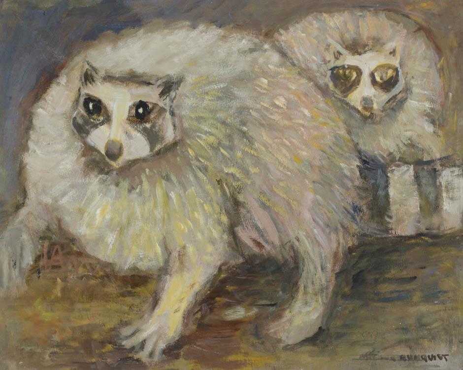 Appraisal: ARTHUR RUNQUIST OIL ON BOARD Oregon - Raccoons Image measures