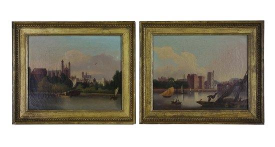 Appraisal: English School circa Views of Hampton Court and Eton Collegea