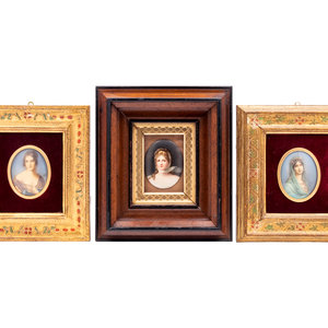 Appraisal: Three Porcelain Portrait Plaques the two examples set in giltwood