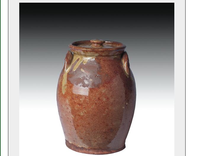 Appraisal: PORTLAND MAINE GLAZED REDWARE STORAGE JAR AND COVER EARLY NINETEENTH