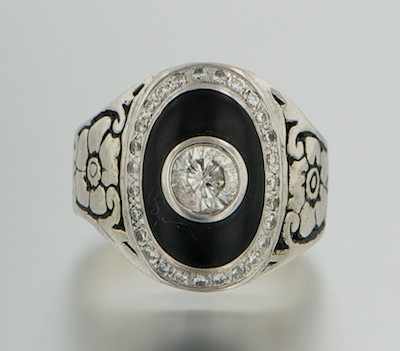 Appraisal: An Interesting Diamond and Onyx Ring k white gold ring