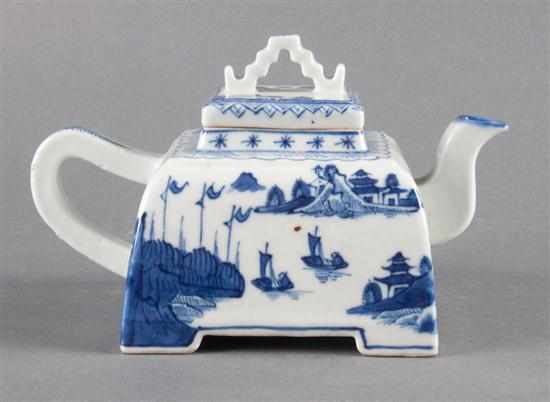 Appraisal: Chinese Export Canton porcelain square teapot with stepped knop in