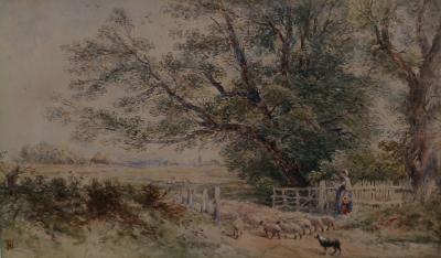 Appraisal: Myles Birket Foster - Sheep Herded Through Gate watercolour cm