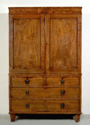 Appraisal: A GEORGE III MAHOGANY AND BANDED LINEN PRESS the straight