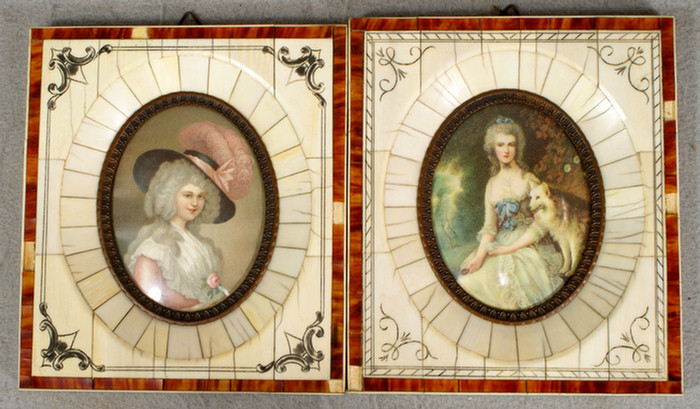 Appraisal: Pr of miniatures of women with ivory and tortoise shell