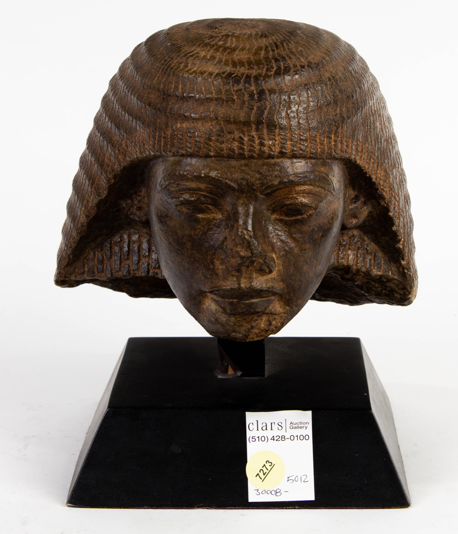 Appraisal: Reproduction bronzed head of Ramesses I raised on black plinth